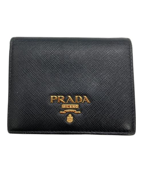 PRADA（プラダ）PRADA (プラダ) バイカラー2つ折り財布 ブラックの古着・服飾アイテム