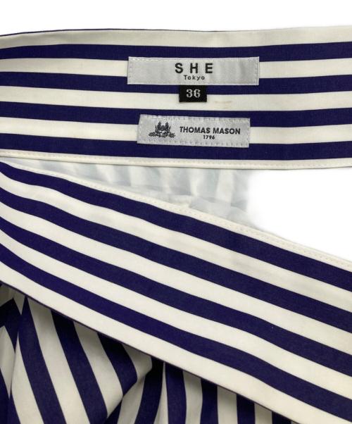 SHE TOKYO（シートーキョー）SHE TOKYO (シートーキョー) ストライプフレアスカート ブルー サイズ:36の古着・服飾アイテム