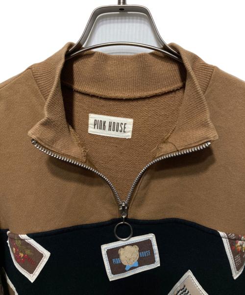 PINK HOUSE（ピンクハウス）PINK HOUSE (ピンクハウス) ロゴワッペンスウェットワンピース ブラウン サイズ:記載なし/採寸参照の古着・服飾アイテム