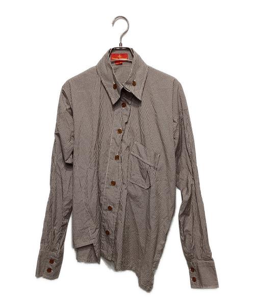 Vivienne Westwood（ヴィヴィアンウエストウッド）Vivienne Westwood (ヴィヴィアンウエストウッド) 変形チェックシャツ ブラウン×ホワイト サイズ:40の古着・服飾アイテム