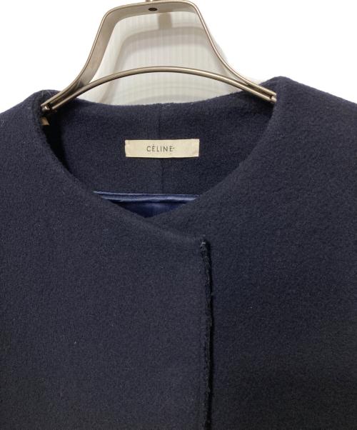 CELINE（セリーヌ）CELINE (セリーヌ) ノーカラーコート ネイビー サイズ:42の古着・服飾アイテム