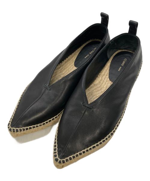 CELINE（セリーヌ）CELINE (セリーヌ) Vカット ポインテッドトゥ レザー エスパドリーユ スリッポン ブラック サイズ:37の古着・服飾アイテム