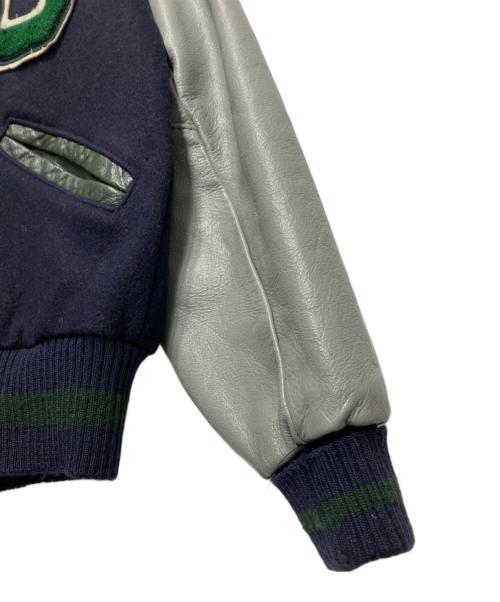 DeLong（デロング）Delong (デロング) アームレザースタジャン ネイビー サイズ:Sの古着・服飾アイテム