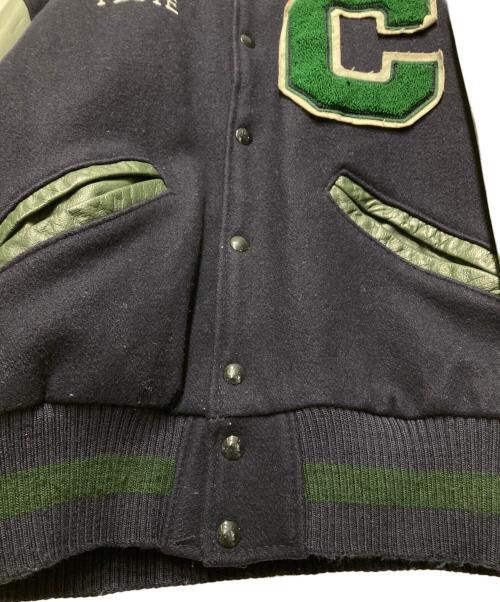 DeLong（デロング）Delong (デロング) アームレザースタジャン ネイビー サイズ:Sの古着・服飾アイテム