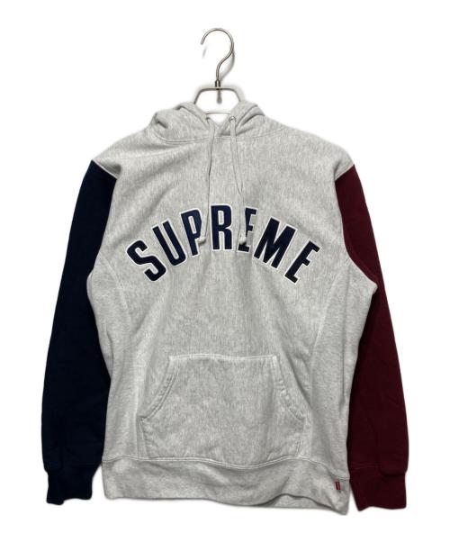SUPREME（シュプリーム）SUPREME (シュプリーム) Color Blocked Arc Logo Hooded Sweatshirt グレー×ネイビー×ボルドー サイズ:Mの古着・服飾アイテム