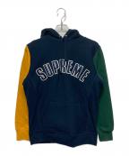 SUPREMEシュプリーム）の古着「Color Blocked Arc Logo Hooded Sweatshirt /カラー ブロックド アーチロゴ フーデッド スウェットシャツ」｜ネイビー×グリーン×イエロー