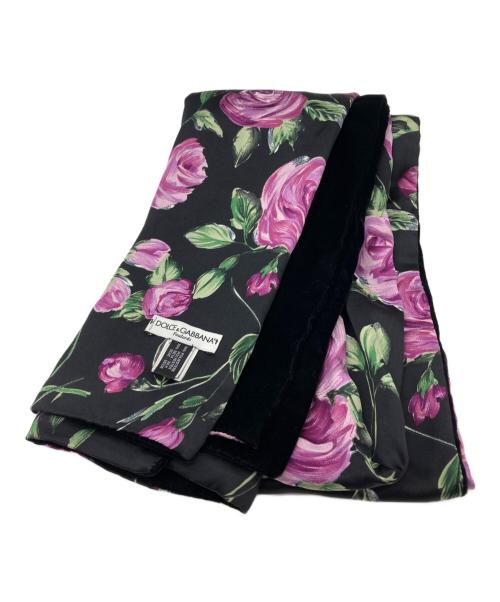 DOLCE & GABBANA（ドルチェ＆ガッバーナ）DOLCE & GABBANA (ドルチェ＆ガッバーナ) ベロア花柄マフラー ブラック×パープルの古着・服飾アイテム