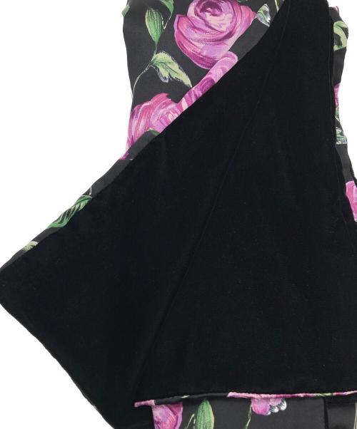 DOLCE & GABBANA（ドルチェ＆ガッバーナ）DOLCE & GABBANA (ドルチェ＆ガッバーナ) ベロア花柄マフラー ブラック×パープルの古着・服飾アイテム
