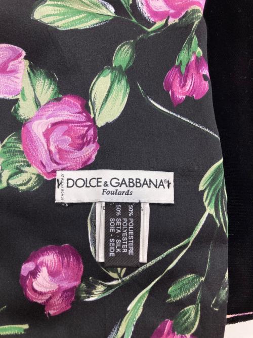 DOLCE & GABBANA（ドルチェ＆ガッバーナ）DOLCE & GABBANA (ドルチェ＆ガッバーナ) ベロア花柄マフラー ブラック×パープルの古着・服飾アイテム
