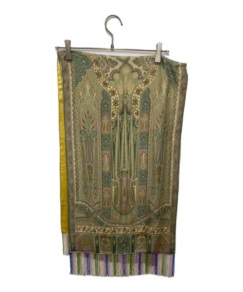ETRO（エトロ）ETRO (エトロ) 総柄ストール グリーン×イエローの古着・服飾アイテム