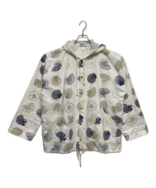 MICHIGAN RAG（ミシガンラグ）MICHIGAN RAG (ミシガンラグ) 総柄フーデッドジャケット ホワイト×ネイビー サイズ:Lの古着・服飾アイテム