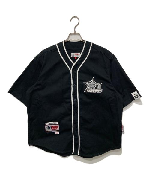 Aape BY A BATHING APE（エーエイプ バイ アベイシングエイプ）Aape BY A BATHING APE (エーエイプ バイ アベイシングエイプ) AAPE BASEBALL SHORT SLEEVE SHIRT/ベースボールシャツ ブラック サイズ:Ｍの古着・服飾アイテム