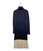 Mila Owenミラオーウェン）の古着「タートルネックロングリブニットワンピース」｜ネイビー×ベージュ