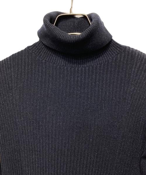 Mila Owen（ミラオーウェン）Mila Owen (ミラオーウェン) タートルネックロングリブニットワンピース ネイビー×ベージュ サイズ:1の古着・服飾アイテム