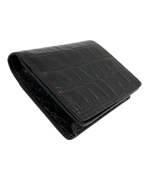 SMYTHSON（スマイソン）SMYTHSON (スマイソン) クロコ型押しカードケース ブラウンの古着・服飾アイテム
