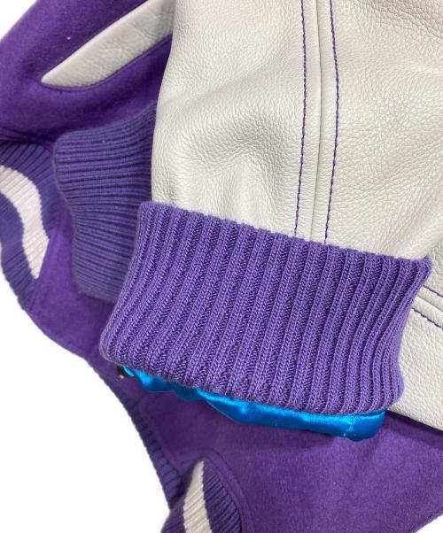 JORDAN（ジョーダン）JORDAN (ジョーダン) アームレザースタジャン/PURPLE JARSITY JACKET パープル サイズ:Ｍの古着・服飾アイテム