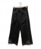 HIGH-GATEハイゲート）の古着「蜘蛛の巣刺繍デニムパンツ」｜ブラック