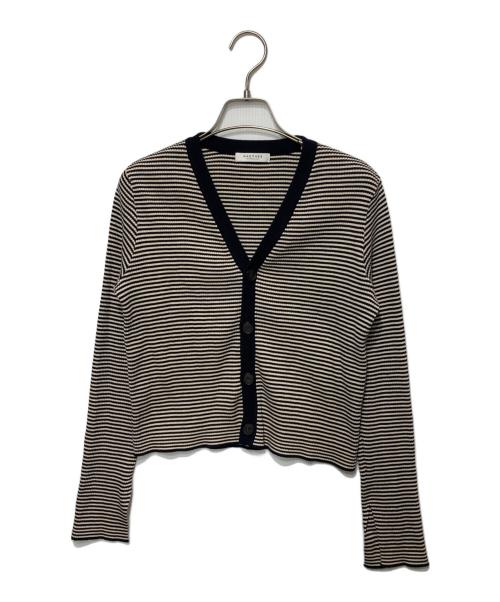 MACPHEE（マカフィー）MACPHEE (マカフィー) コットンリブ Vネックショートカーディガン ネイビー×ホワイト サイズ:Sの古着・服飾アイテム
