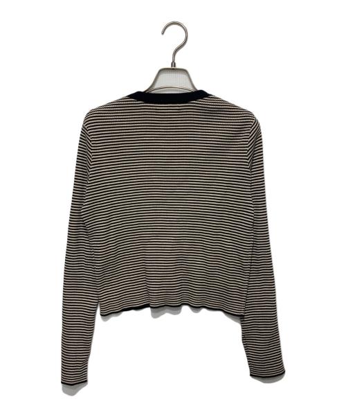 MACPHEE（マカフィー）MACPHEE (マカフィー) コットンリブ Vネックショートカーディガン ネイビー×ホワイト サイズ:Sの古着・服飾アイテム