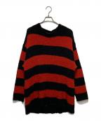 NUMBER (N)INEナンバーナイン）の古着「ウールアルパカ混ボーダーニット」｜ブラック×レッド