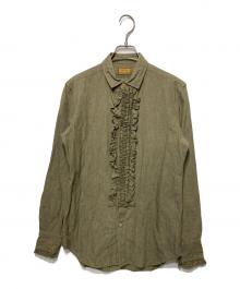 BROWN by 2-tacs（ブラウンバイツータックス）の古着「コットンリネンフリルシャツ」｜カーキ