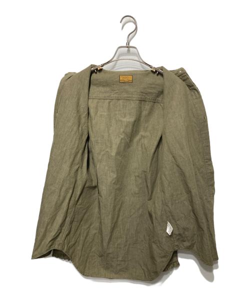 BROWN by 2-tacs（ブラウンバイツータックス）BROWN by 2-tacs (ブラウンバイツータックス) コットンリネンフリルシャツ カーキ サイズ:Ｍの古着・服飾アイテム