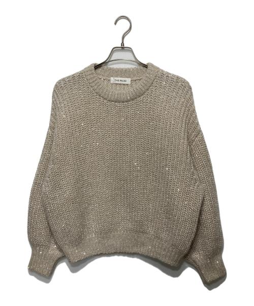 THE PAUSE（ザポーズ）THE PAUSE (ザポーズ) スパンコールニットプルオーバー ベージュ サイズ:Fの古着・服飾アイテム
