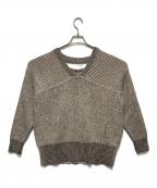 CLANEクラネ）の古着「ダブルフェイス カット ネック ワイド ニット トップス」｜ベージュ