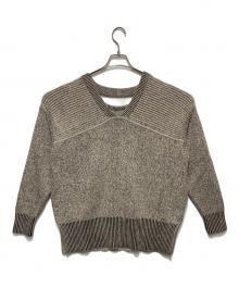 CLANE（クラネ）の古着「ダブルフェイス カット ネック ワイド ニット トップス」｜ベージュ