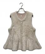 Dignite collierディニテ コリエ）の古着「ジレ フェザーヤーン ペプラム Vネック ベスト」｜ベージュ