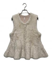 Dignite collier（ディニテ コリエ）の古着「ジレ フェザーヤーン ペプラム Vネック ベスト」｜ベージュ
