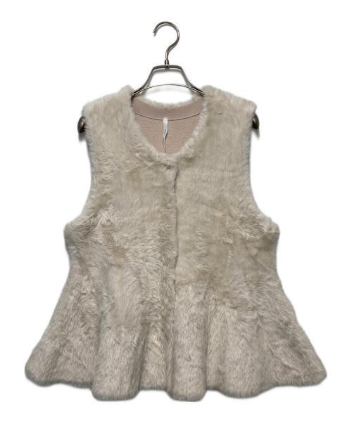 Dignite collier（ディニテ コリエ）Dignite collier (ディニテ コリエ) ジレ フェザーヤーン ペプラム Vネック ベスト ベージュ サイズ:freeの古着・服飾アイテム