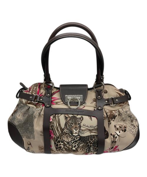 Salvatore Ferragamo（サルヴァトーレ フェラガモ）Salvatore Ferragamo (サルヴァトーレ フェラガモ) サバンナ アニマル ハンドバッグ/トートバッグ ベージュの古着・服飾アイテム