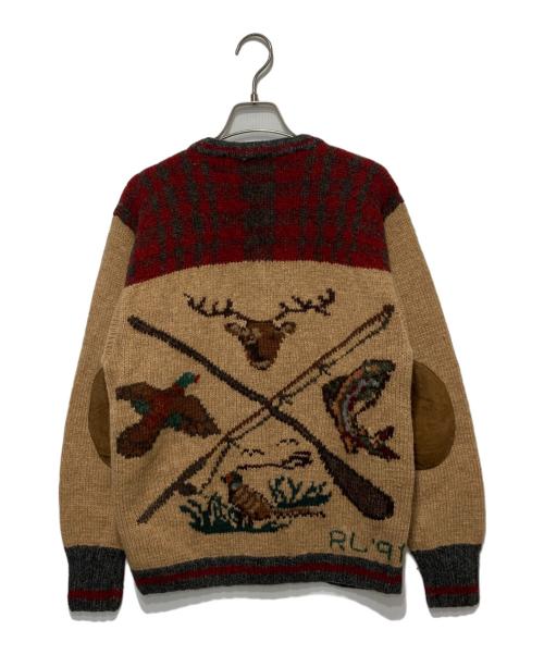 RALPH LAUREN COUNTRY（ラルフローレンカントリー）RALPH LAUREN COUNTRY (ラルフローレンカントリー) スウェードエルボーパッチ ジップニットカーディガン ベージュ サイズ:Mの古着・服飾アイテム