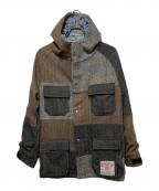 NO means yes×Harris Tweedノーミーンズイエス×ハリスツイード）の古着「パッチワークツイードフーデッドジャケット」｜グレー