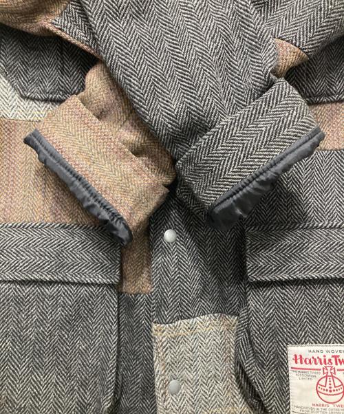 NO means yes（ノーミーンズイエス）NO means yes (ノーミーンズイエス) Harris Tweed (ハリスツイード) パッチワークツイードフーデッドジャケット グレー サイズ:Lの古着・服飾アイテム