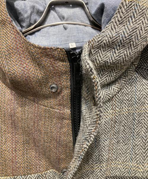 NO means yes（ノーミーンズイエス）NO means yes (ノーミーンズイエス) Harris Tweed (ハリスツイード) パッチワークツイードフーデッドジャケット グレー サイズ:Lの古着・服飾アイテム