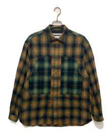 WHITE MOUNTAINEERING（ホワイトマウンテ二アニング）の古着「MID GUSSET SLEEVE CHECK WORK SHIRT」｜ブラウン