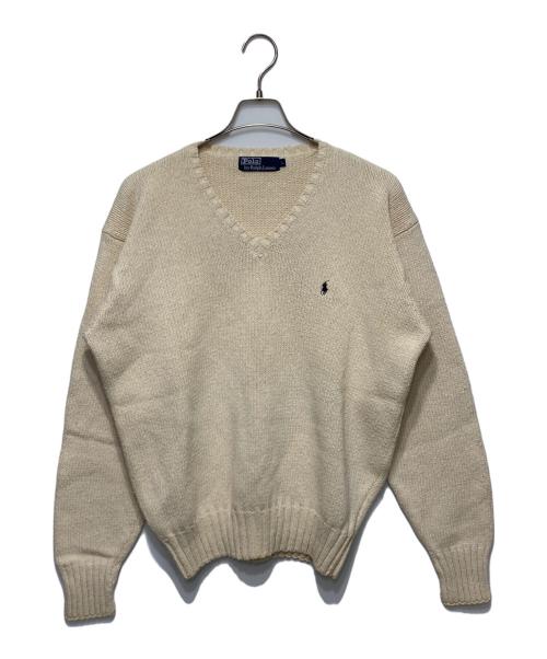 POLO RALPH LAUREN（ポロ・ラルフローレン）POLO RALPH LAUREN (ポロ・ラルフローレン) Vネックコットンニット ベージュ サイズ:Lの古着・服飾アイテム