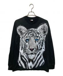 FRUIT OF THE LOOM（フルーツオブザルーム）の古着「80s ホワイトタイガープリントロングスリーブカットソー」｜ブラック
