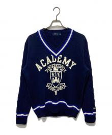 POLO RALPH LAUREN（ポロ・ラルフローレン）の古着「プリントVネックニット」｜ネイビー