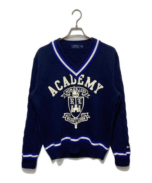 POLO RALPH LAUREN（ポロ・ラルフローレン）POLO RALPH LAUREN (ポロ・ラルフローレン) プリントVネックニット ネイビー サイズ:Lの古着・服飾アイテム