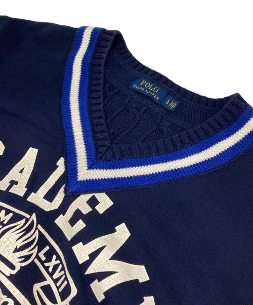 POLO RALPH LAUREN（ポロ・ラルフローレン）POLO RALPH LAUREN (ポロ・ラルフローレン) プリントVネックニット ネイビー サイズ:Lの古着・服飾アイテム