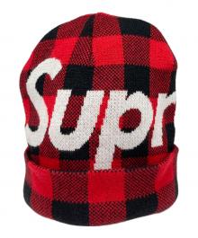 SUPREME（シュプリーム）の古着「カシミア混 ブレイドチェック ビッグロゴ ニット帽」｜レッド