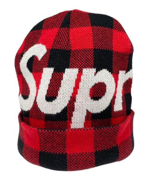 SUPREME（シュプリーム）Supreme (シュプリーム) カシミア混 ブレイドチェック ビッグロゴ ニット帽 レッドの古着・服飾アイテム
