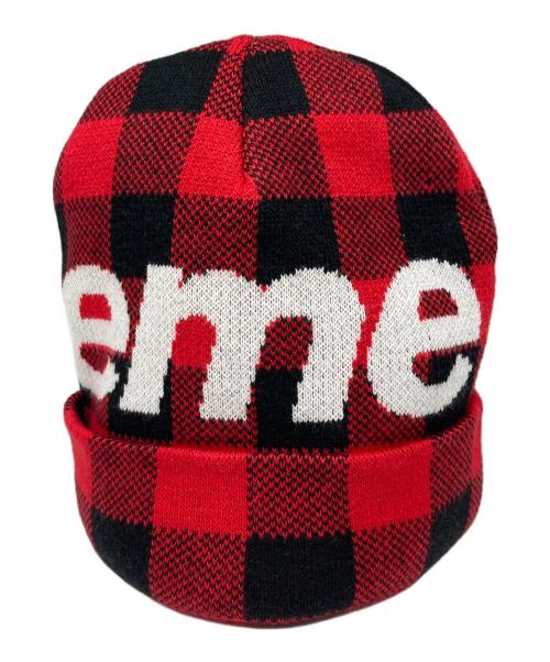 SUPREME（シュプリーム）Supreme (シュプリーム) カシミア混 ブレイドチェック ビッグロゴ ニット帽 レッドの古着・服飾アイテム