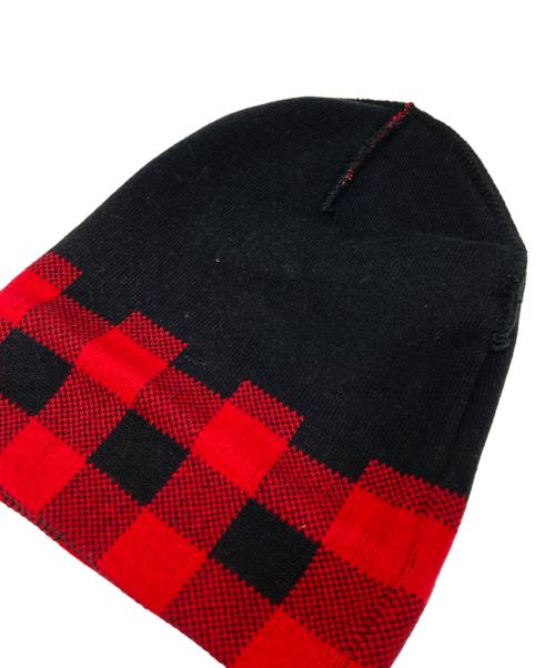 SUPREME（シュプリーム）Supreme (シュプリーム) カシミア混 ブレイドチェック ビッグロゴ ニット帽 レッドの古着・服飾アイテム