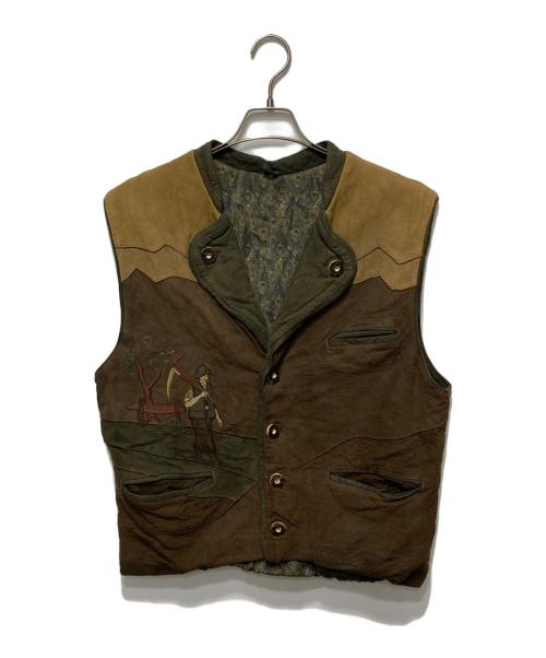 echtes leder（エヒテス レーダァ）echtes leder (エヒテス レーダァ) レザー切替チロリアンベスト ブラウン サイズ:50の古着・服飾アイテム