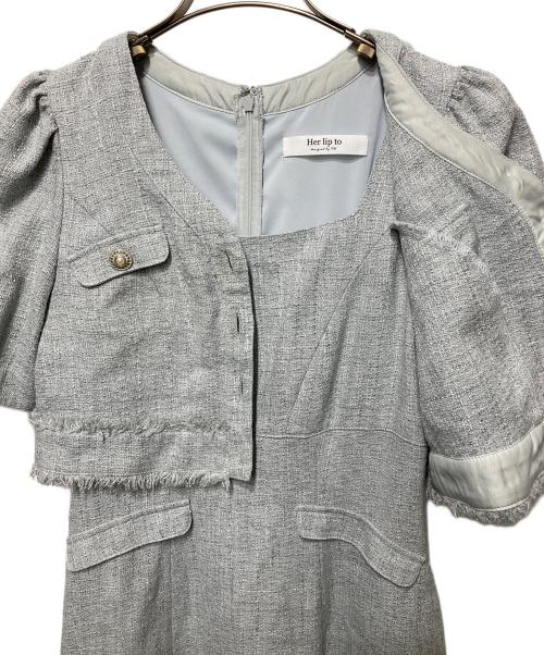 HER LIP TO（ハーリップトゥ）HER LIP TO (ハーリップトゥ) Robertson Tweed Long Dress/ツイード半袖ワンピース ブルー サイズ:Sの古着・服飾アイテム