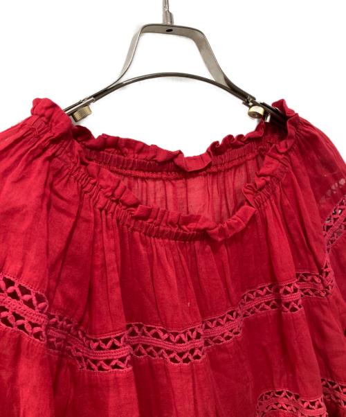 ne quittez pas（ヌキテパ）ne quittez pas (ヌキテパ) レースギャザーブラウス レッド サイズ:Fの古着・服飾アイテム